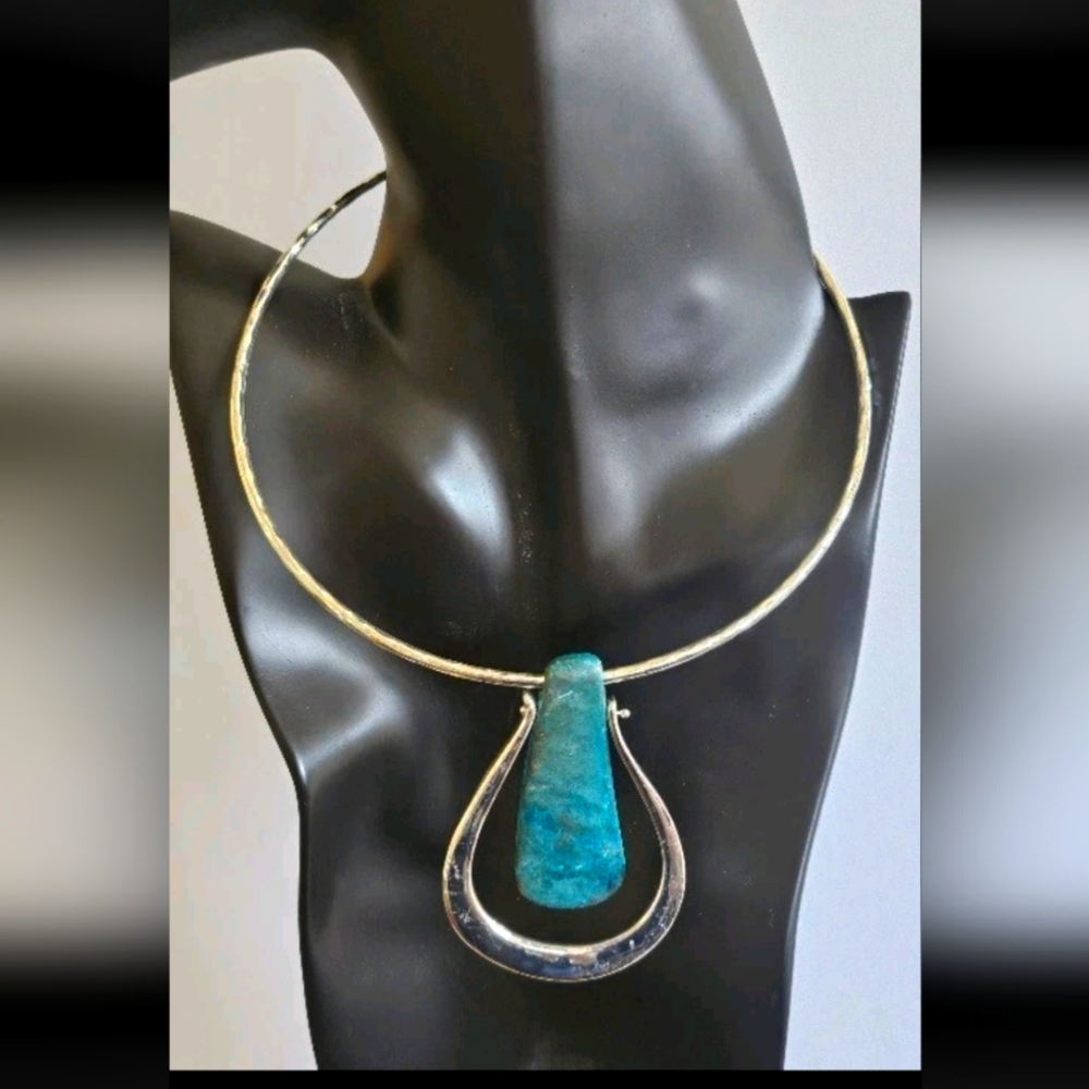 VTG Robert Lee Morris RLM Silver  Tone  pendant choker necklace wire